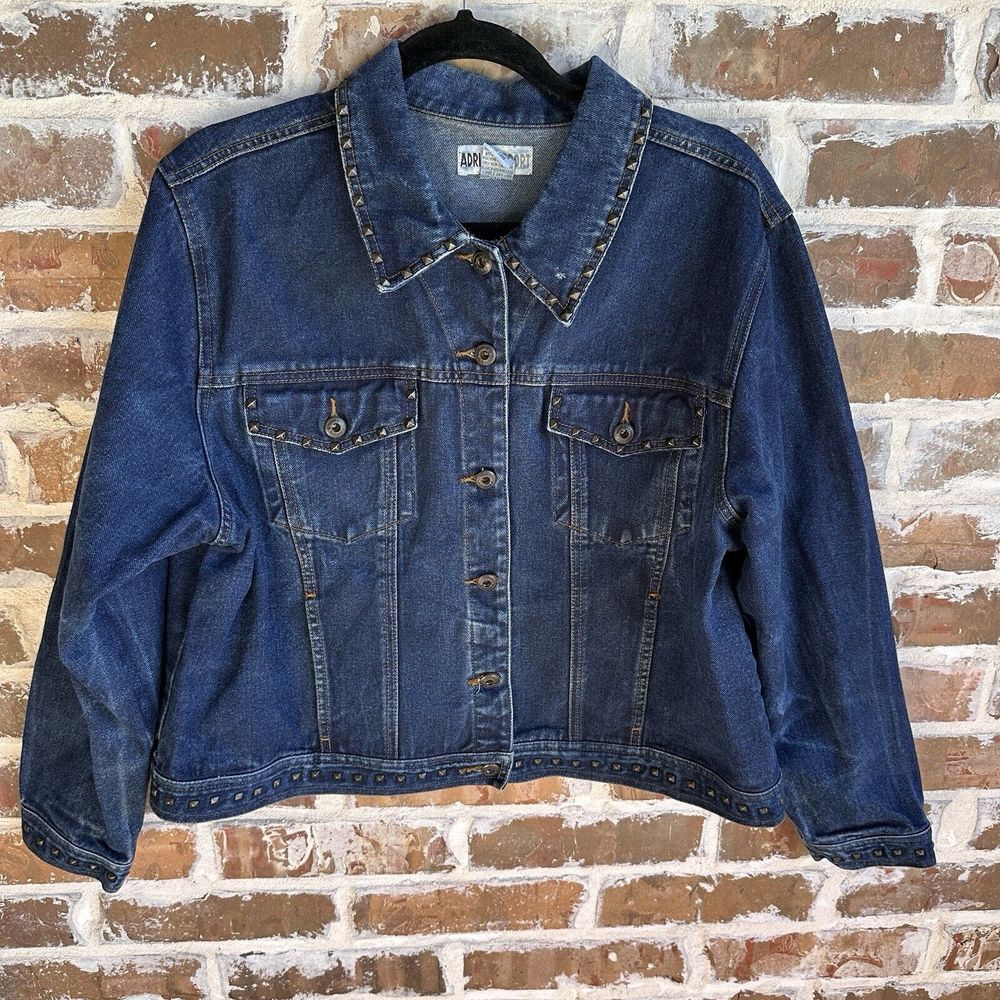 VTG Adriana Sport Jacket Women's Sz 18 Blue Denim Studded Retro Rockstar 1980s